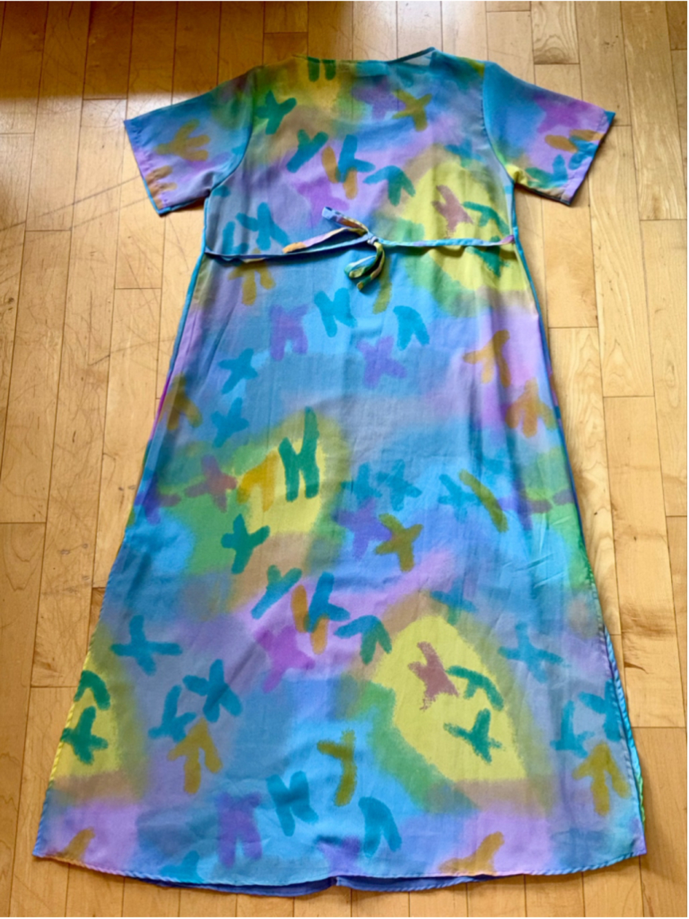 Vintage Pastel Maxi Sheer Sheath Tie Back Dress - Picture 5 of 6